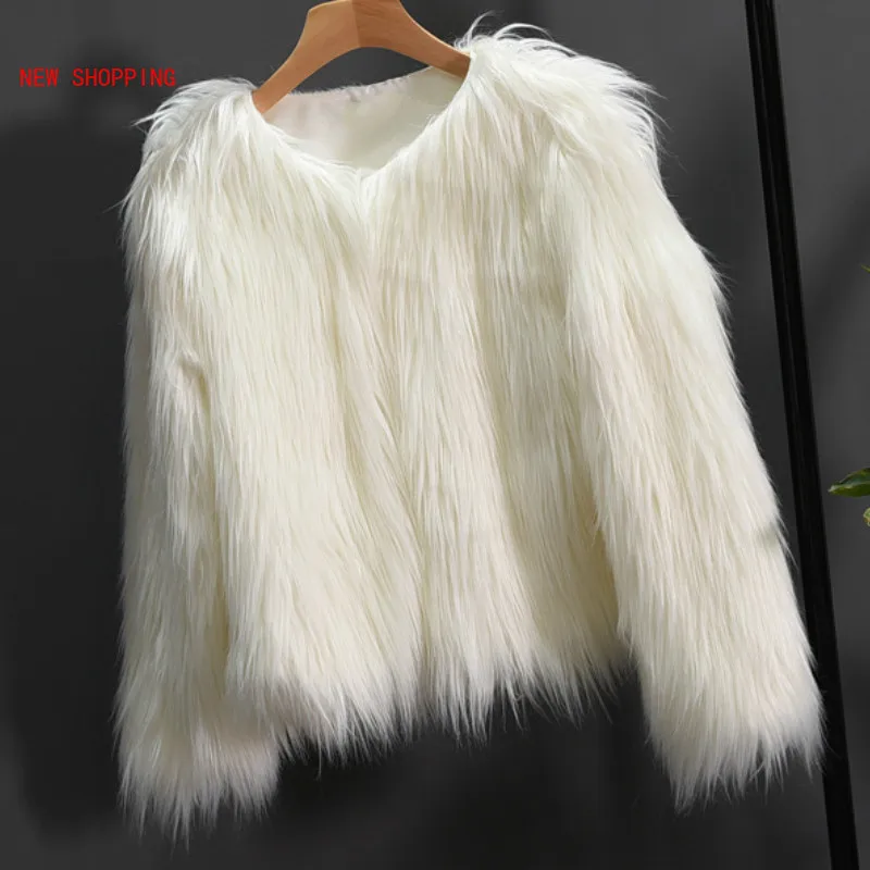 Female Jacket Fur Autumn Winter Shaggy Outerwear Warm Faux Women Short Fur Coat Plus Size Black White Pink Plush Coats 5 Colors