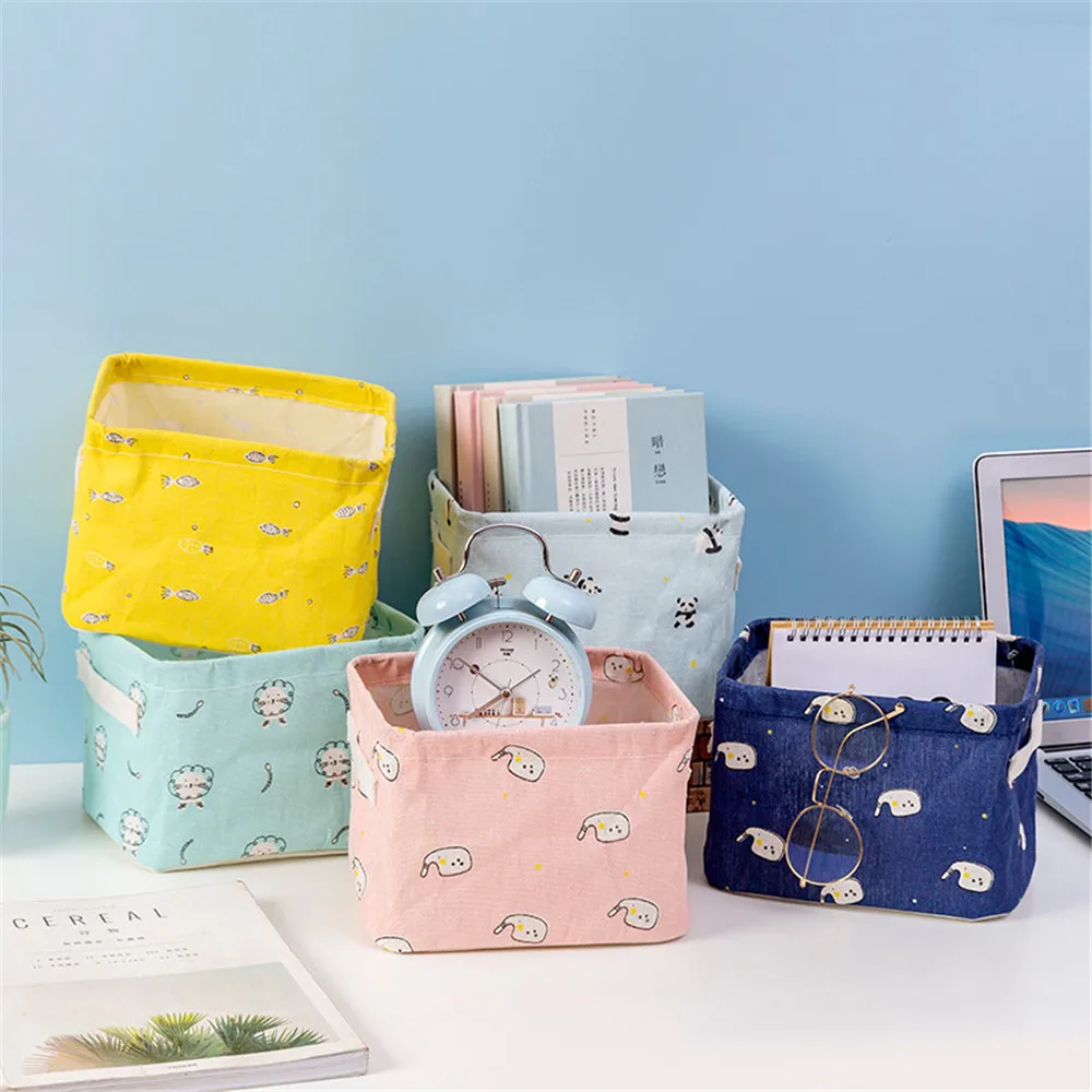 

Cotton Linen Storage Basket Household Organizer Sundries Keys Cosmetics Storage Box Home Supplies Office Desktop Stationery
