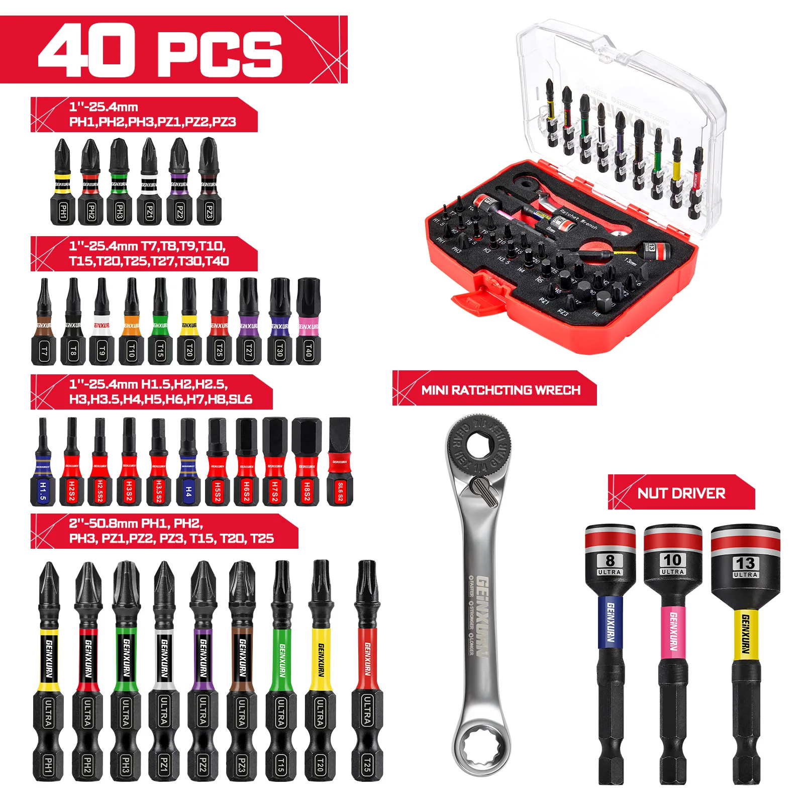 

Набор Магнитных Отверток Geinxurn Из Легированной Стали S2, Смешанные Типы, Включая Phillips, Slotted, Torx, Hex, Square