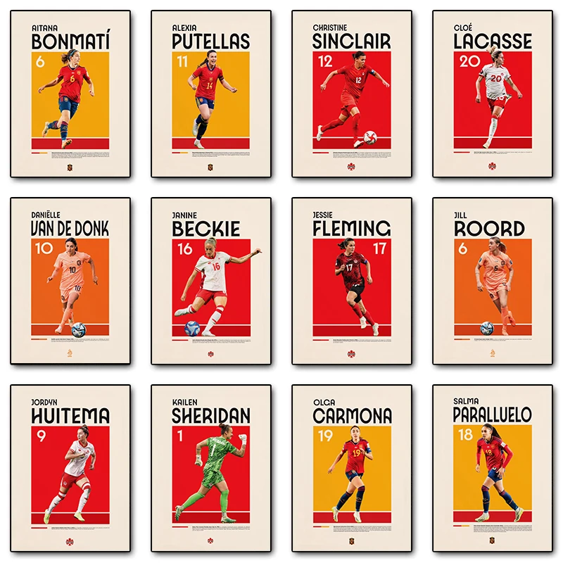 Современная Женская фотография в виде футбольной тематики на холсте для