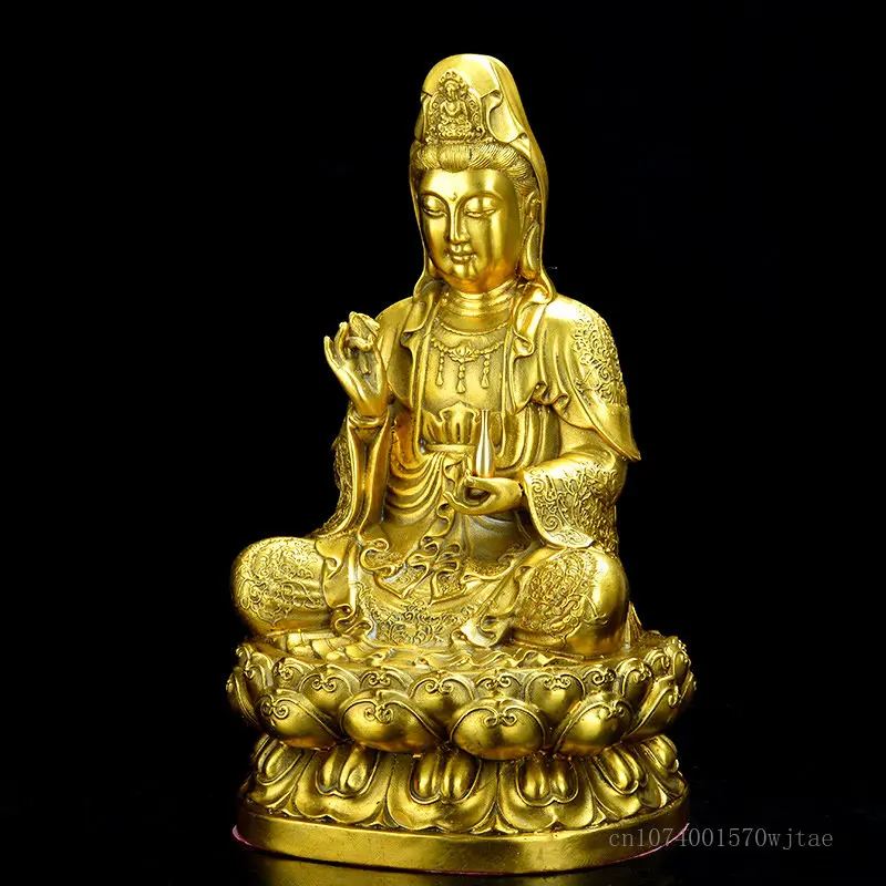 

Pure Copper Guanyin Bodhisattva Nanhai Sitting Lotus Small Buddha Sculpture Decor Home Living Room Buddha Hall Decoration Gift