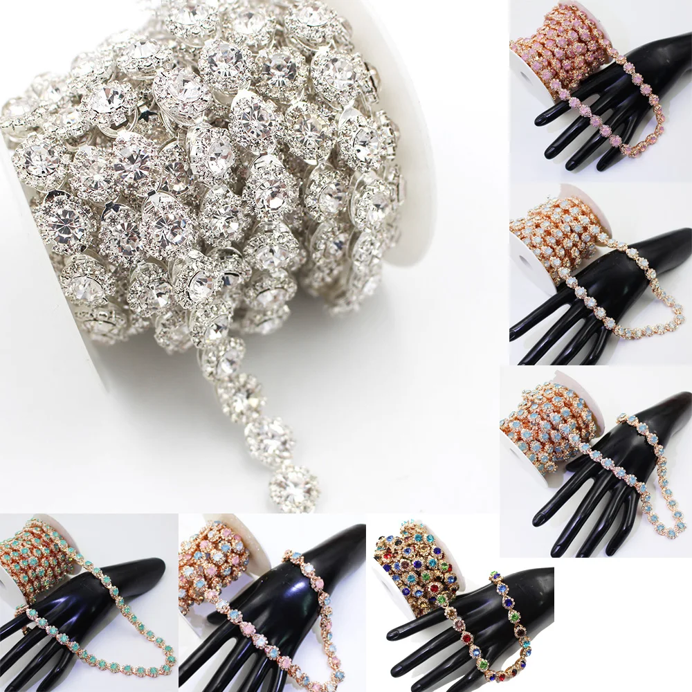 

1 yard Color crystal jelly glitter rhinestones trim Ribbon Rose gold metal crystal chain for dress bag shoes strass accessories