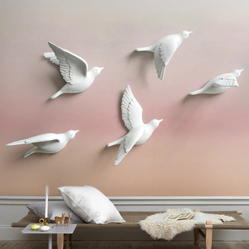 White Birds Décor Wall In Wall Stickers 3d Birds Decoration Garden Living Room Kids Room Decoration Nordic Figurine Miniatures