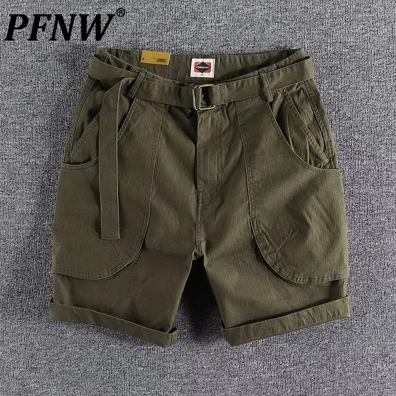 

PFNW Summer Men's Fashion Short Overalls Multi-pocket Casual Darkwear Outdoor Harakuju Belt Design Running Cargo Shorts 12A8854