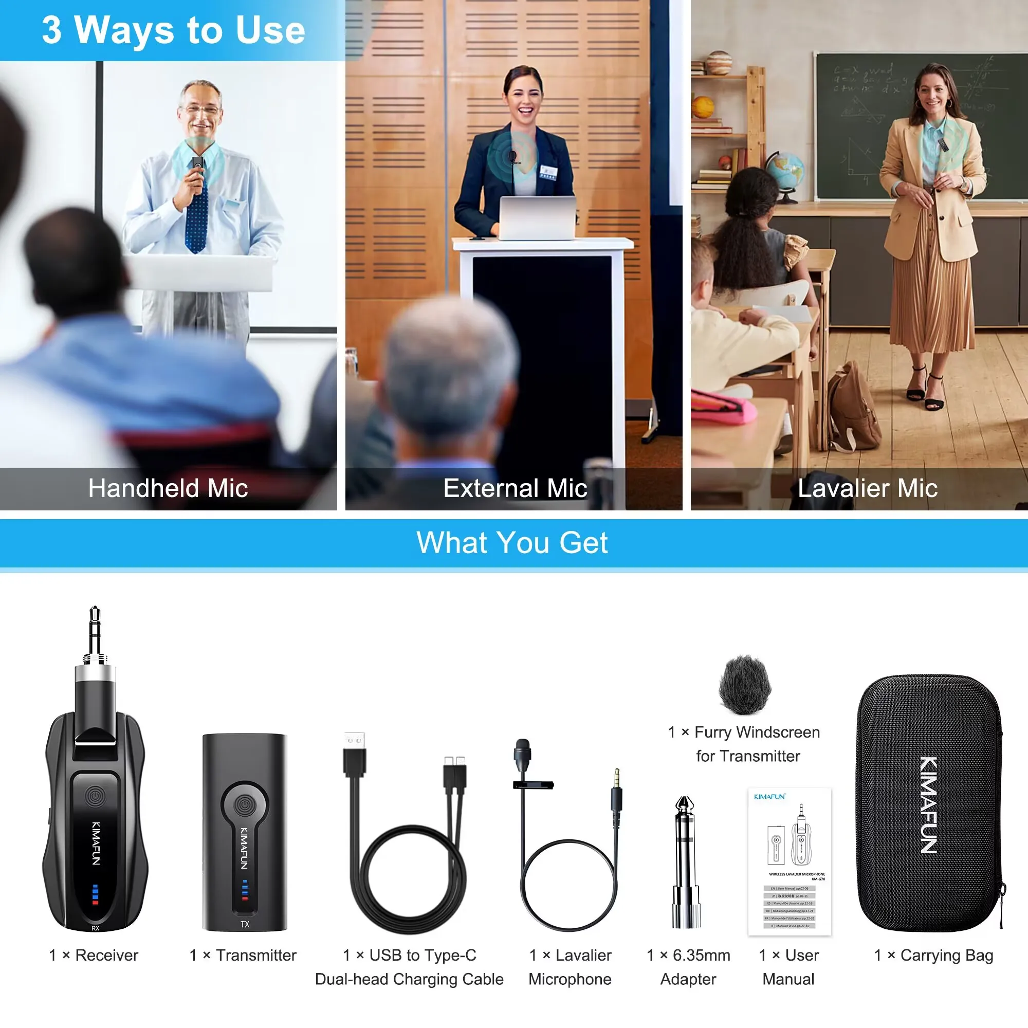 2.4G Wireless Lavalier Microphone,Handheld Lapel Clip-on Microphone For Teaching Speech Meeting Hosting Public Speaking Church enlarge