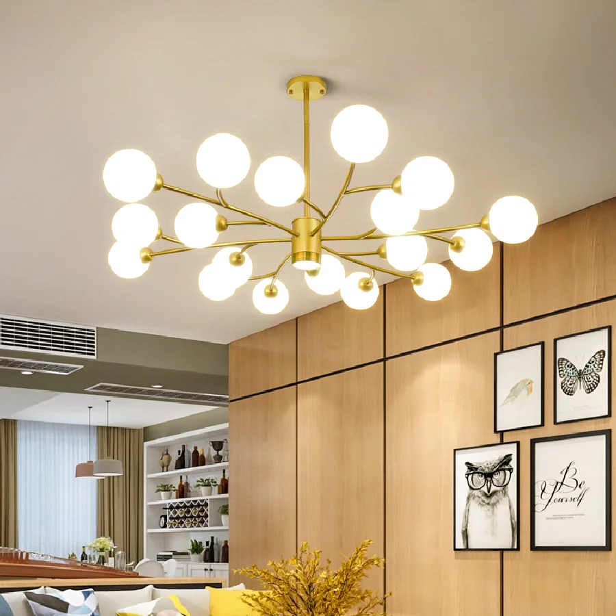 

Скандинавская ретро люстра для спальни со стеклянными шариками, Минималистичная люстра в виде ветки дерева, кухонный осветительный прибор