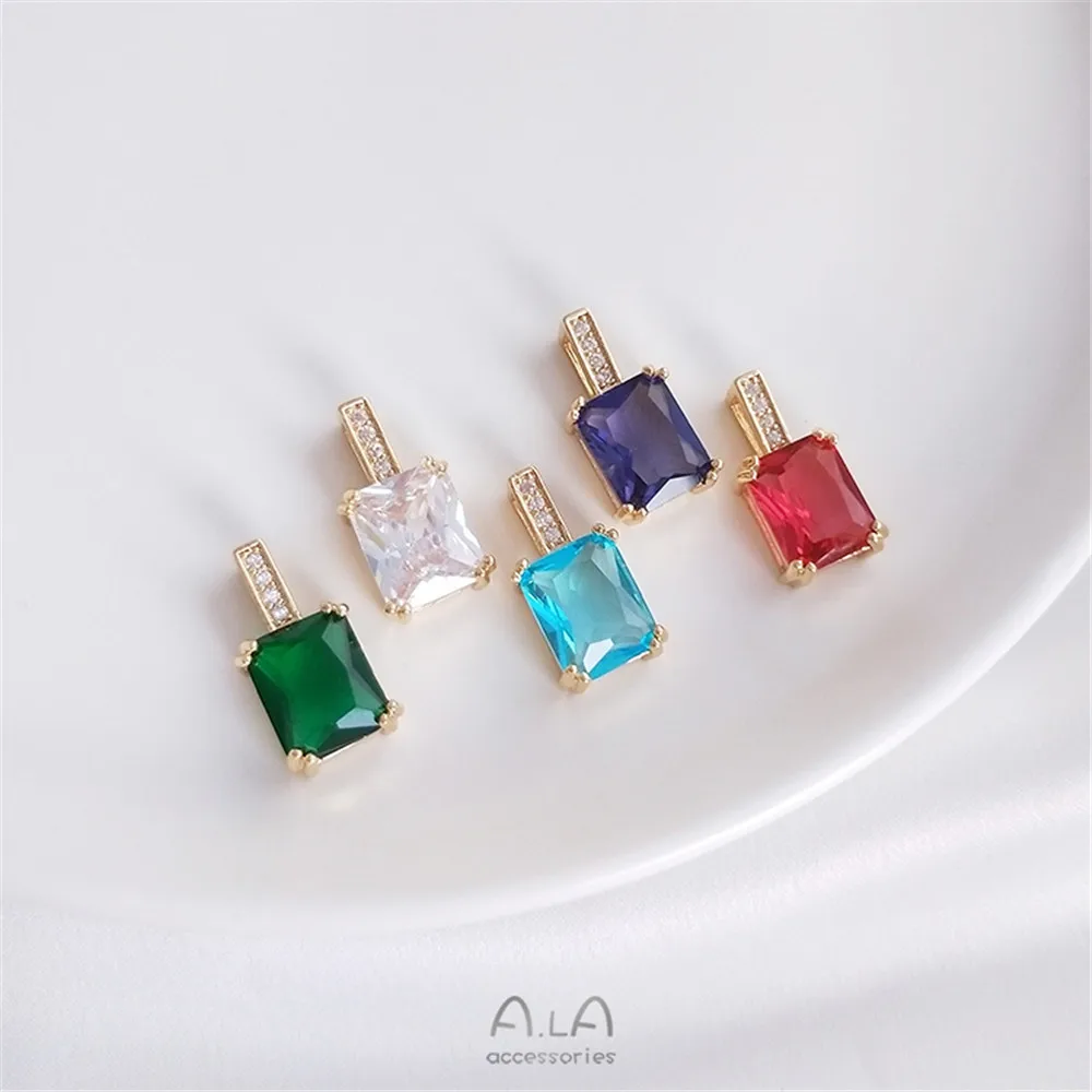 

Color preservation 14K bag gold rectangular zircon pendant fashionable necklace pendant diy clavicle chain pendant