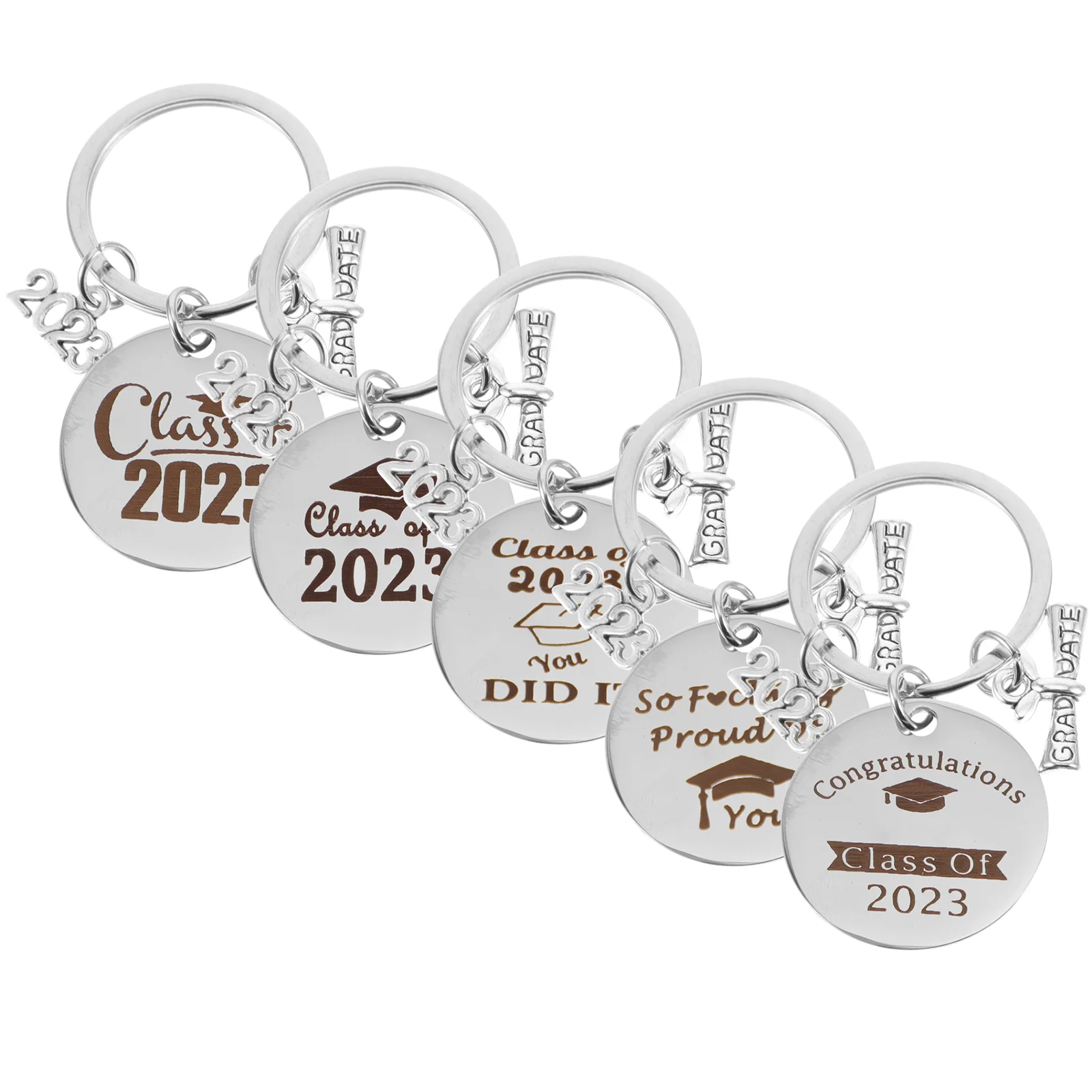 

5 Pcs Ornament Meaningful Keychain 2023 Bag Inspirational Ring Senior Gifts Exquisite Stainless Steel Graduation Student Metal