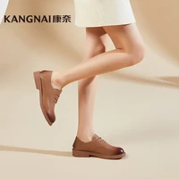 kangnai oxfords women shoes genuine cow leather round toe lace up flats retro ladies derby shoes