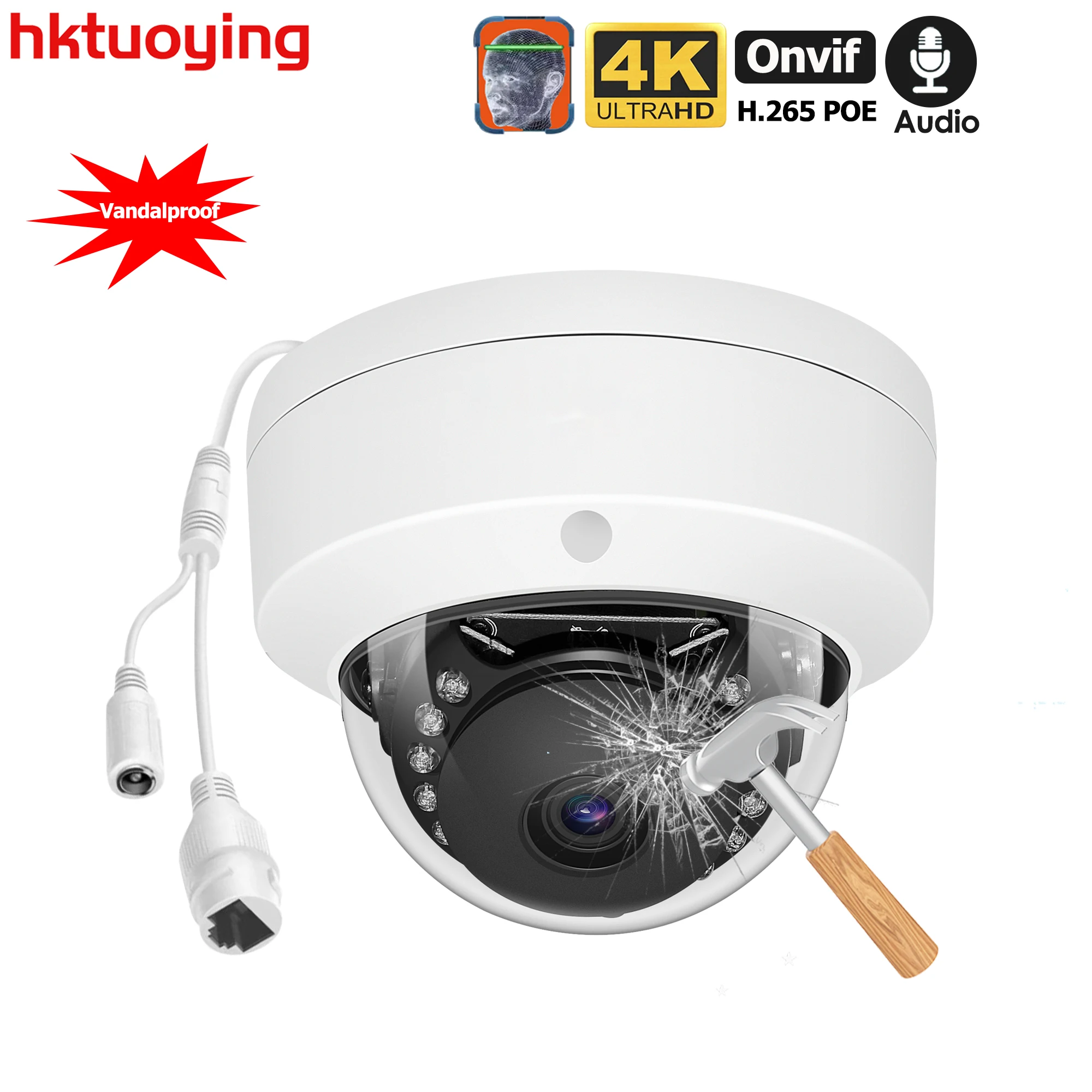 Металлическая купольная IP-камера POE 4K 8 Мп ONVIF с аудиозаписью камера