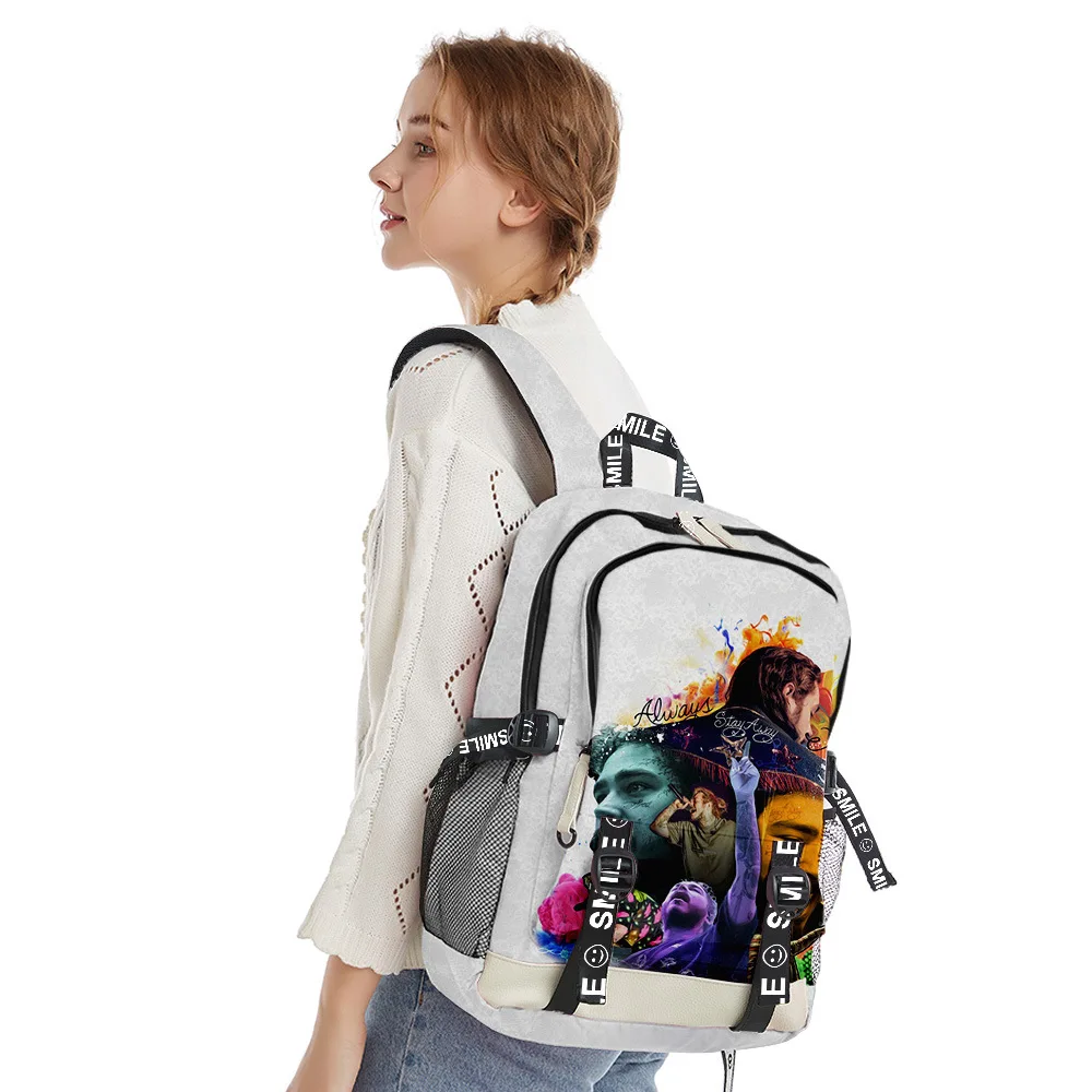 

Kawaii Youthful School Bags Unisex Singer Post Malone Travel Bag 3D Print Oxford Waterproof Notebook Trendy Shoulder Backpacks