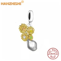 2022 real 925 sterling silver yellow sun flower bottle dangle charms beads fit original pan bracelet necklace jewelry gift