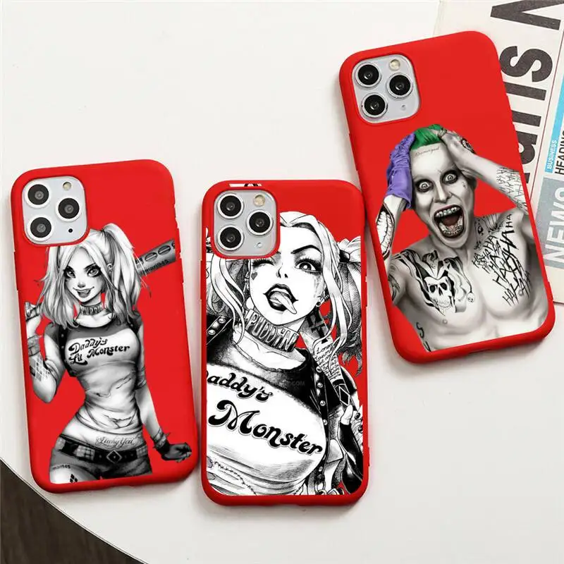 

Suicide Squad Birds of Prey Harley Quinn Joker Phone Case For iphone 13 12 11 Pro Max Mini XS 8 7 6 6S Plus X SE 2020 XR Red