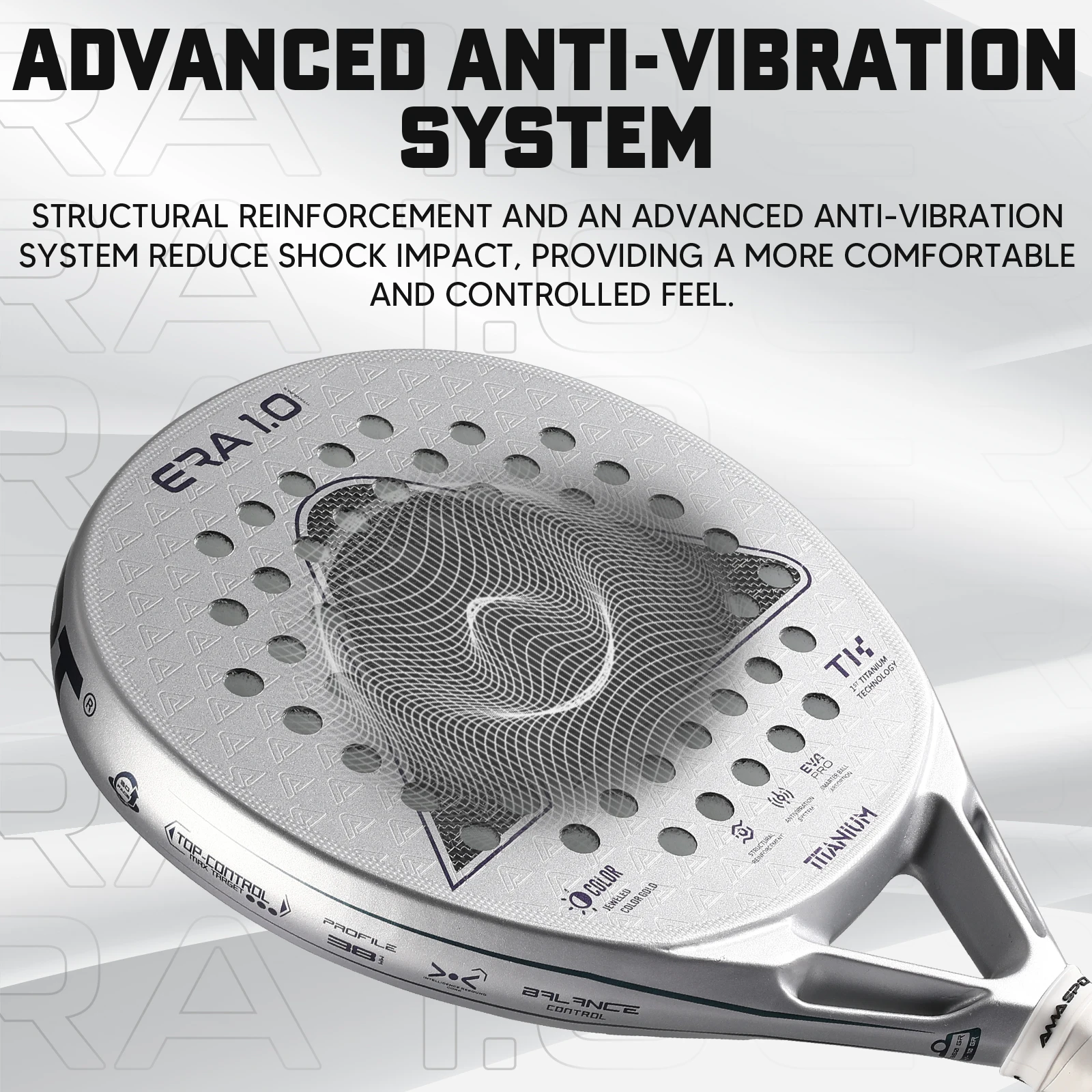 Фото AMA SPORT 1-й титановый серебряный поверхностный ракетка для падель с прецизионными отверстиями, высокопроизводительная пробковая ракетка для отскока интеллекта Pala de Padel №5