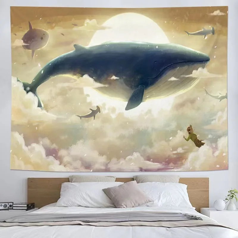 

Anime Cartoon Whale Fantasy Wall Hanging Tapestry Kawaii Home Room Decor Boho Hippie Wall Tapestry Colorful Art Small Carpet
