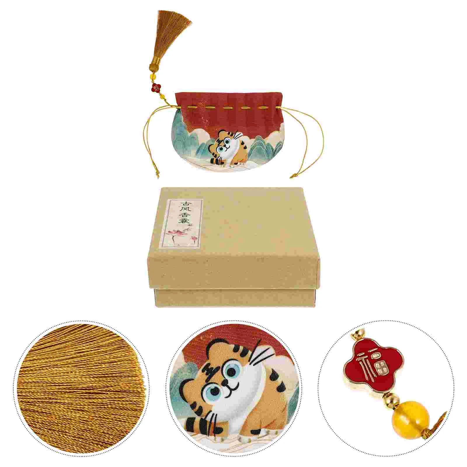 

1 Set of New Year Tassel Sachet Tiger Zodiac Pendant Tiger Pattern Sachet