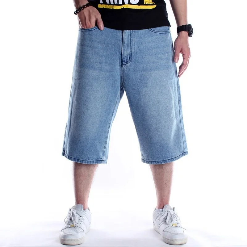 Summer Men's Wide Leg Denim Shorts Loose Straight Skating Shorts Middle Pants Jeans Plus Size