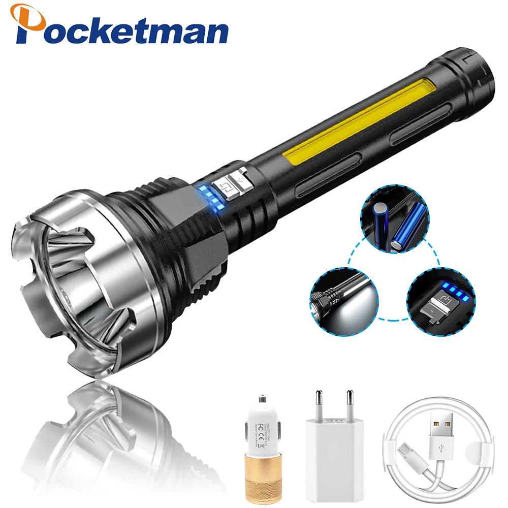 

Супер мощсветильник яркий светодиодный фонарик Pocketman, светодиодный фонарик XHP90, высокомощный перезаряжаемый от USB Тактический светильник о...