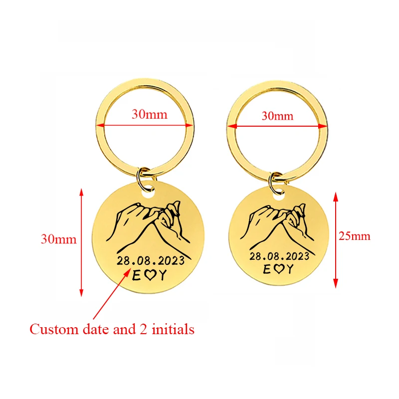 Персонализированный брелок с гравировкой Pinky Promise Date Initials из нержавеющей стали