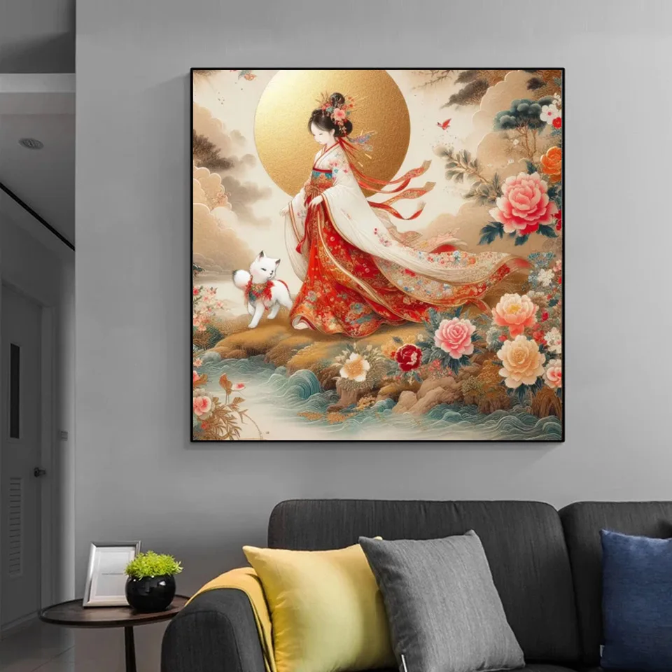 Алмазная живопись 5D сделай сам в китайском стиле с изображением феи и лисы