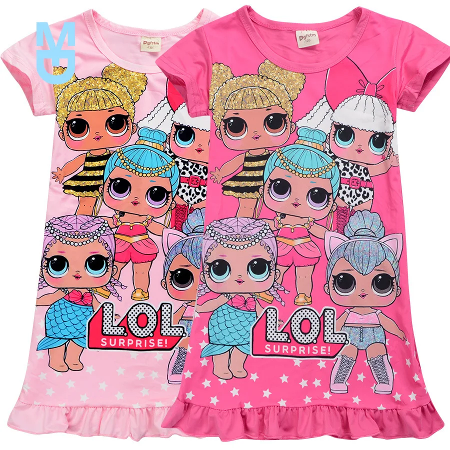 

New Girl Sweet Nightgown Dress Kids Cartoon Lol dolls Print Dresses Baby Children Cotton Casual Home Wear Cloth