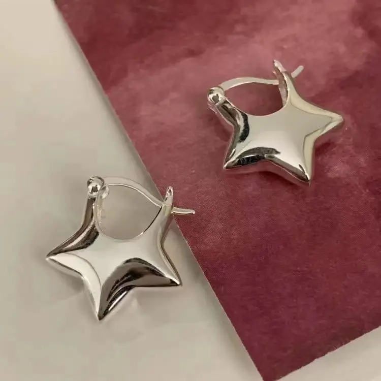 

Silver Five-pointed Star Women's Earrings Simple Cool Style Spicy Girl Temperament Advanced Ear Buckle Jewelry
