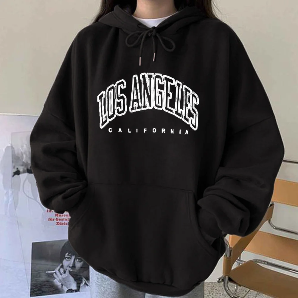 

Los Angeles California Print Hoodies Women Drop-shoulder Pullovers Femme Hooded Sweatshirt Oversized Loose Sudaderas Con Capucha