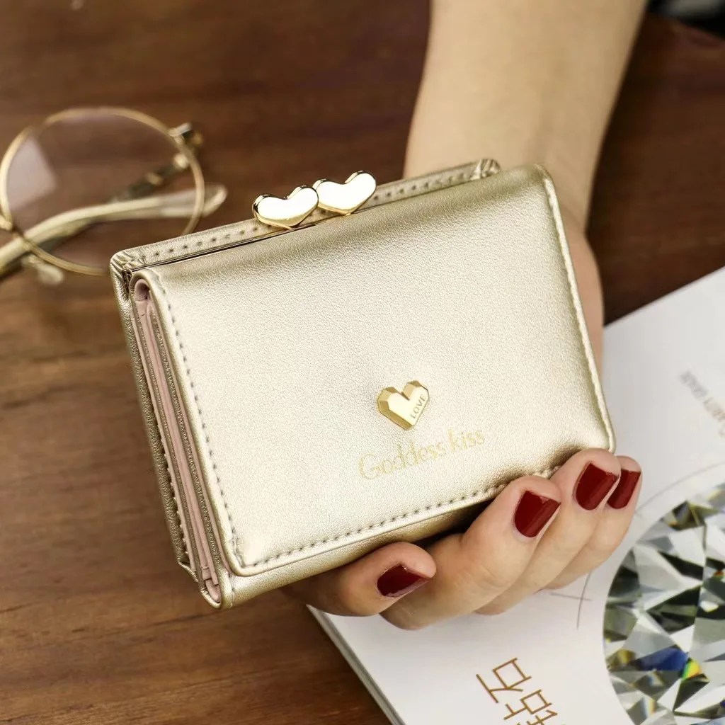 

2023Women Wallets Love Small Fashion Brand Leather Purse Ladies Card Bag Short Wallet Women Clutch Women Female Purse Money Clip