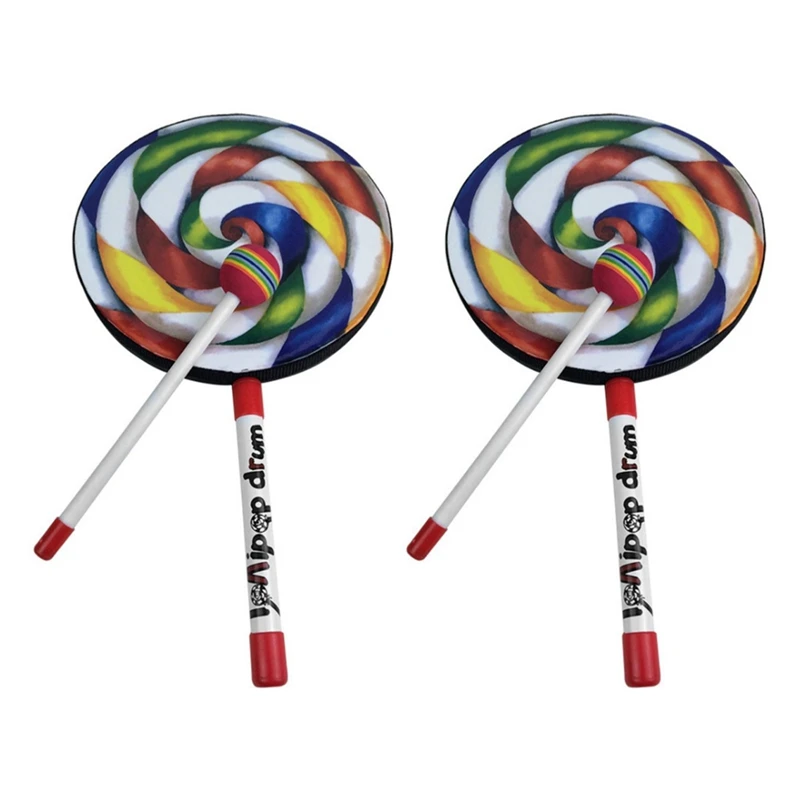 

2X Lollipops Pattern Colorful Drum Percussion Instrument For Children Kindergarten Musical Education Early Education
