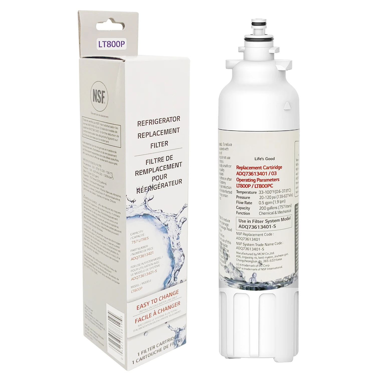 

ADQ73613401 Refrigerator Water Filter, Replacement for LG LT800P, ADQ73613402, ADQ73613408, ADQ75795104, Kenmore 9490, 46-9490