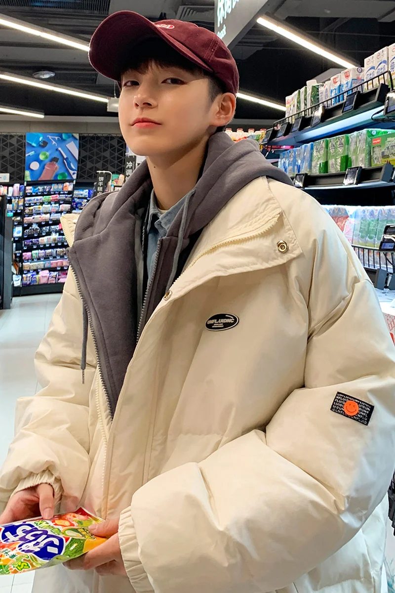 EOENKKY/Men's Hooded Parkas Unisex Korean Fake Two Piece Cotton Padded Jacket Fashion Brand Winter Warm Male Thicken Coats