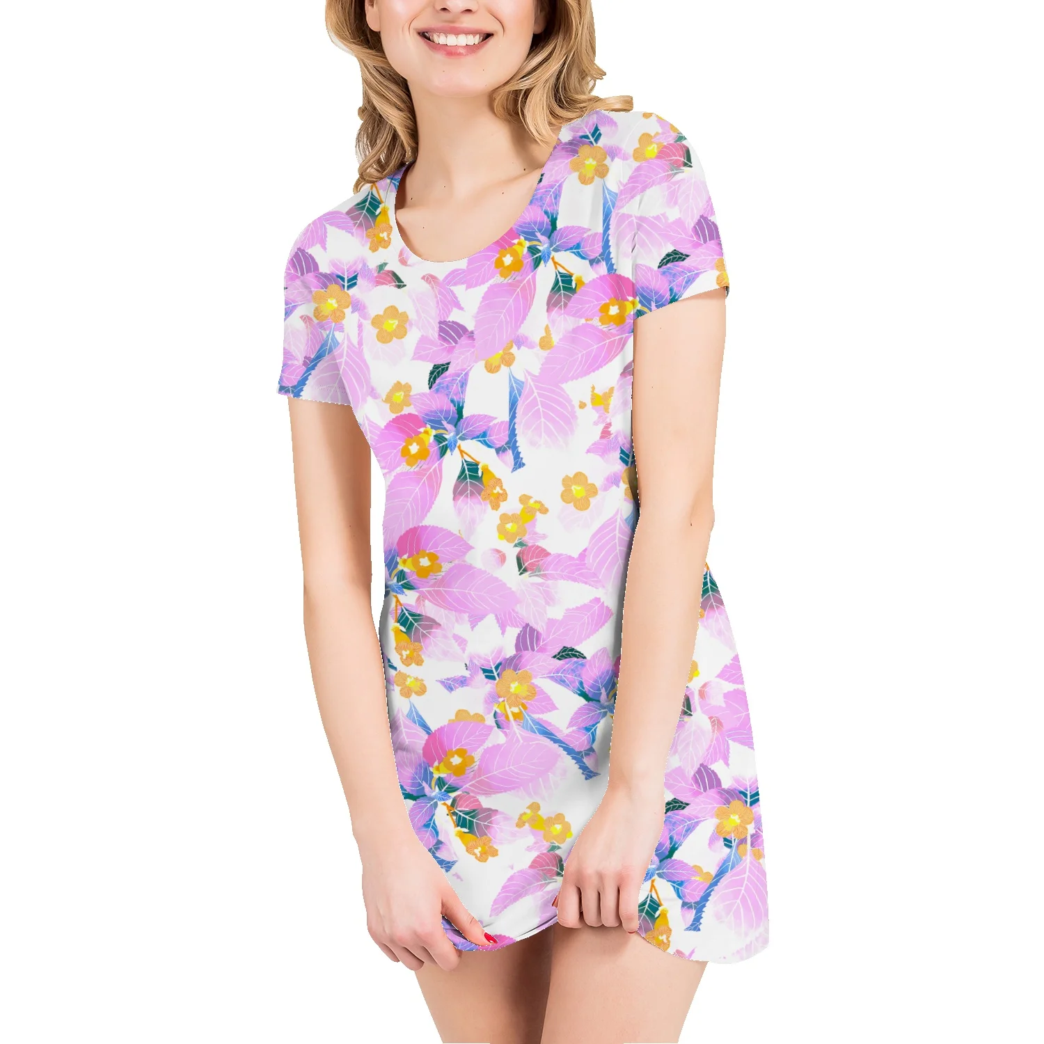 

Tie-dye floral butterfly new t-shirt skirt A-line straight skirt summer wild round neck large size S-4XL short-sleeved dress