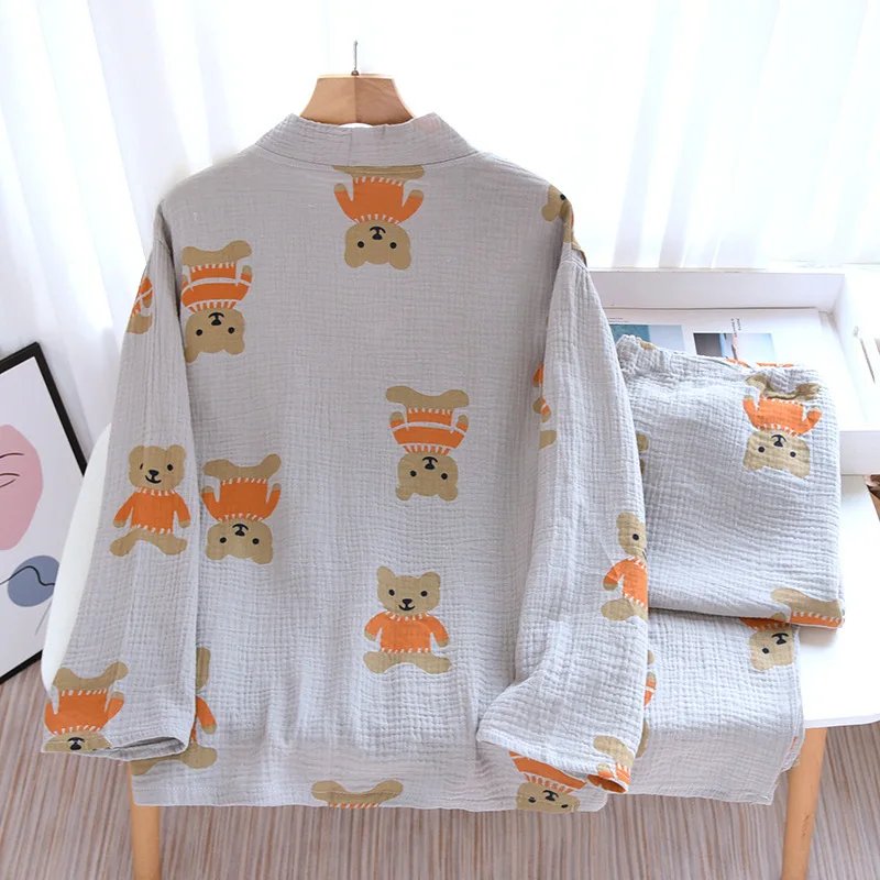 4XL Nursing Pajamas V-neck Nursing Open Cardigan Long Sleeve Confinement Clothes Woven Cotton Crepe Thin Feeding Sleep Wear Home