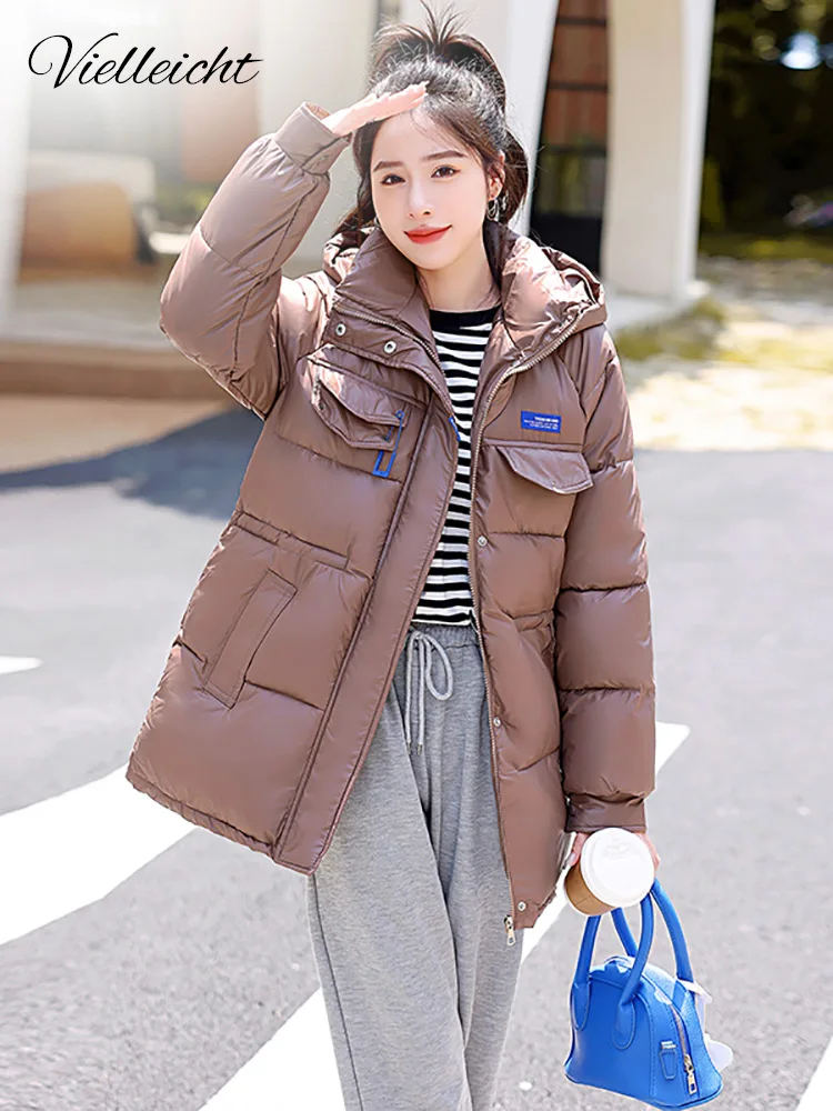 Vielleicht 2022 New Winter Jacket For Women's Solid Oversize Loose Puffer Fashion Female Hooded Parkas Padded Warm Coat Clothes