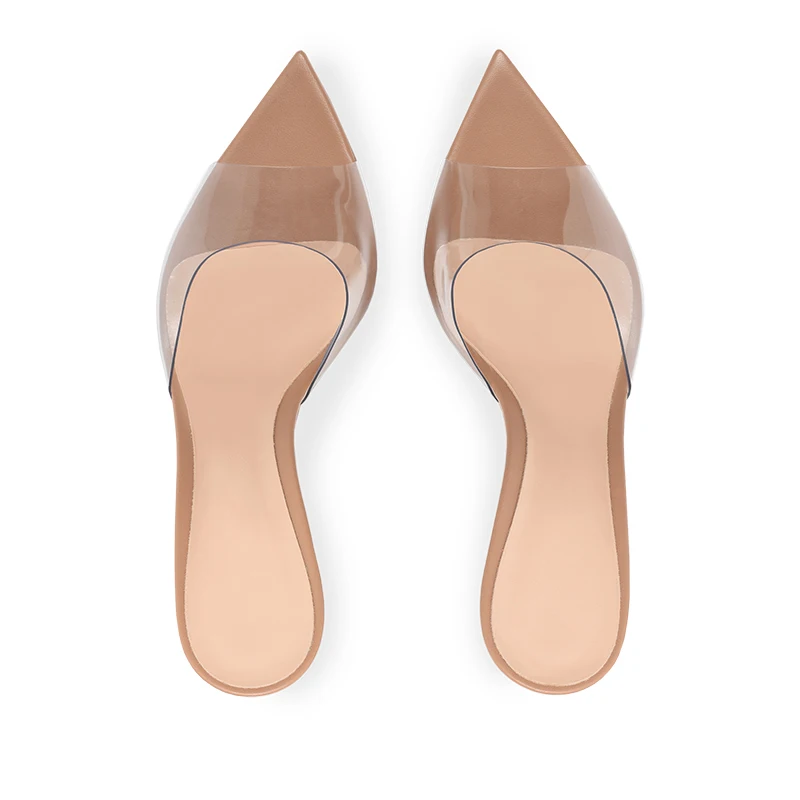 2022 Clear PVC Mule Sandals for Women Stiletto High Heels Party Shoes Pointed Toe Large Size Evening Dress Shoes Slippers Mules