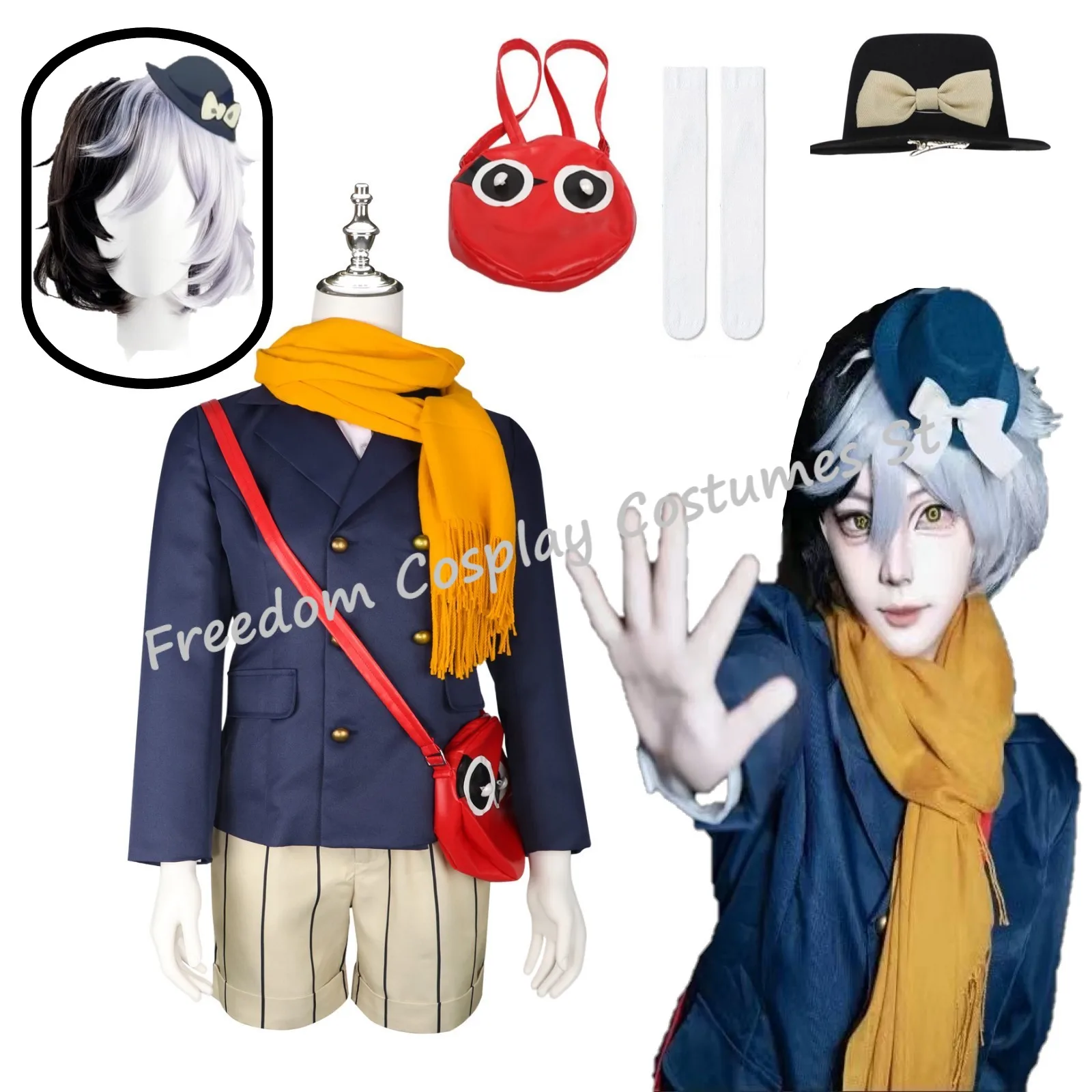 Фото Bungo Stray Dogs Yumeno Kyusaku dazai osamu аниме косплей костюм костюмы рюкзак шарф шляпа парик комплект Хэллоуин вечерние аниме одежда №1