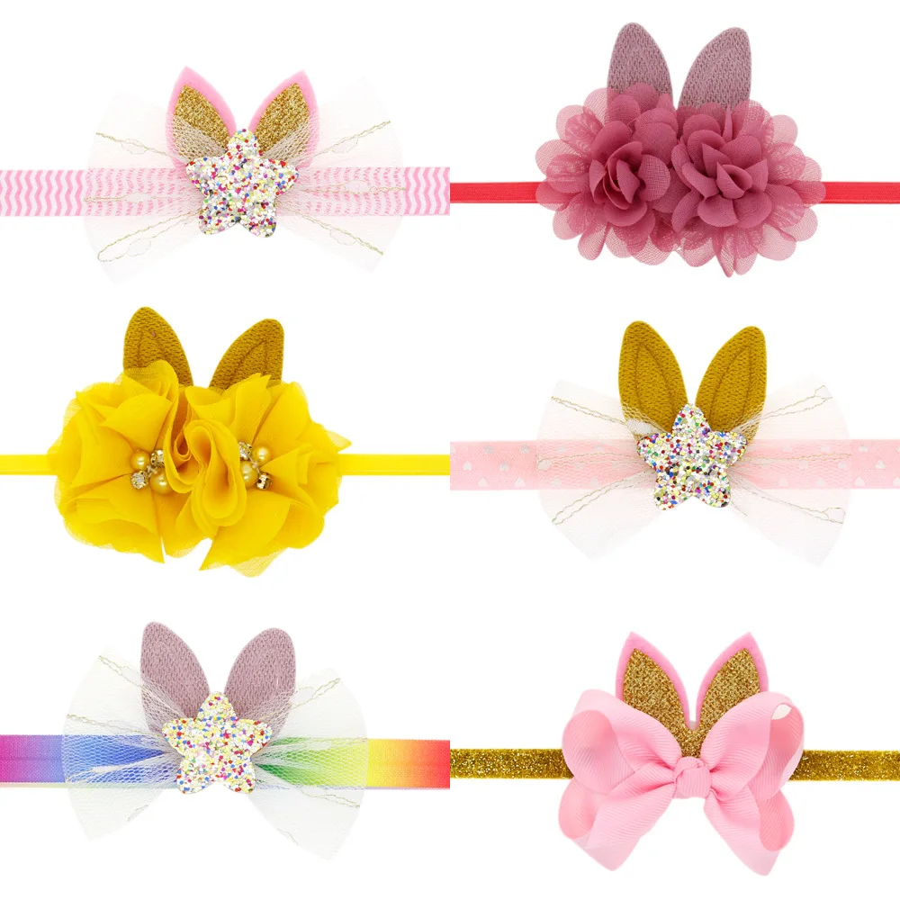 

Baby Rabbit Ear Headbands Cute Hair Accessories Newborn Toddler Elastic Hair Band Flower Headwraps Kids Girl 2022 Easter Gift