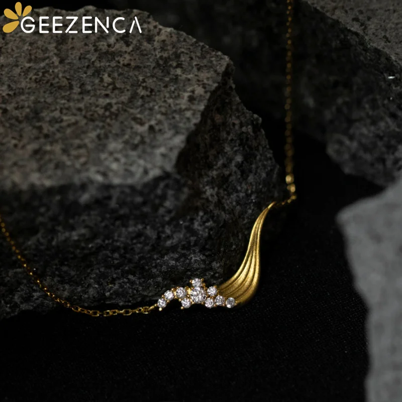 

GEEZENCA 925 Sterling Silver Zircon Wave Choker Necklace For Women Simple French Style Designer Clavicle Necklaces Party Gift