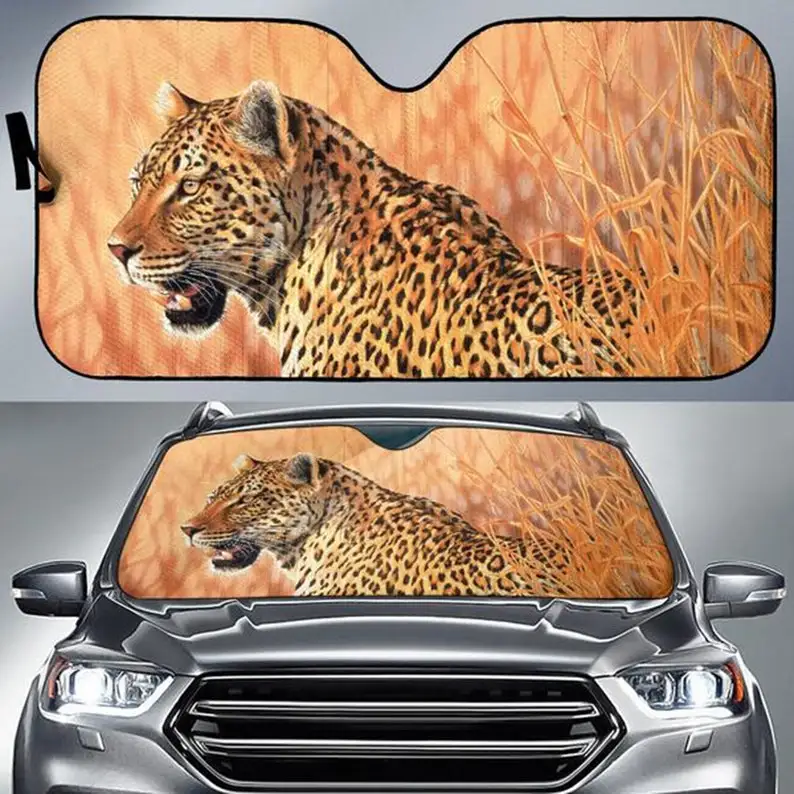 

Car Sun Shade with Leopard Print, Auto Sun Shade a unique Gift for Leopard Lovers.STYLE FOR CAR