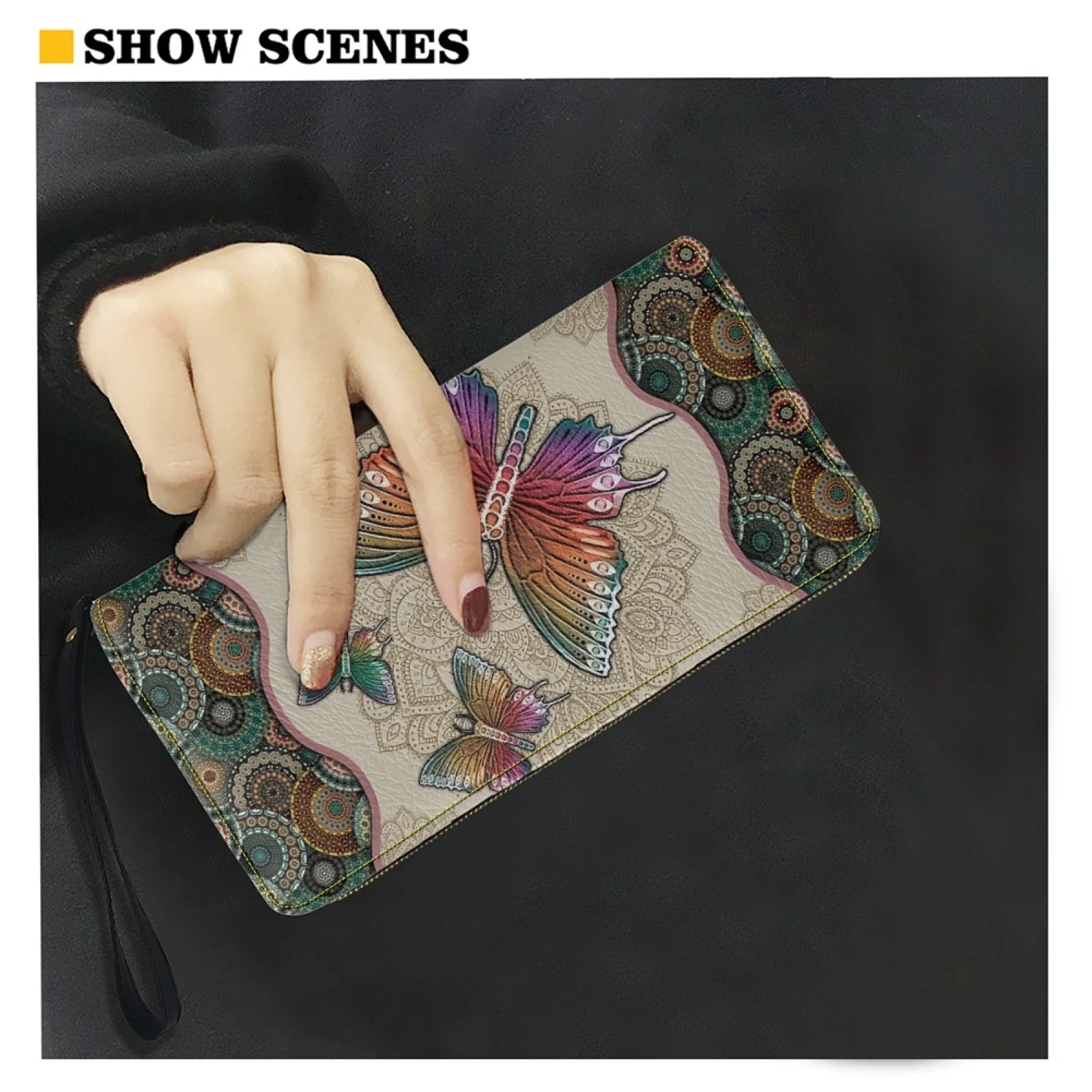 Belidome Mandala Butterfly Wristlet Clutch Cell Phone Wallet for Women PU Leather Card Holder Multi Card Organizer Wallets Purse