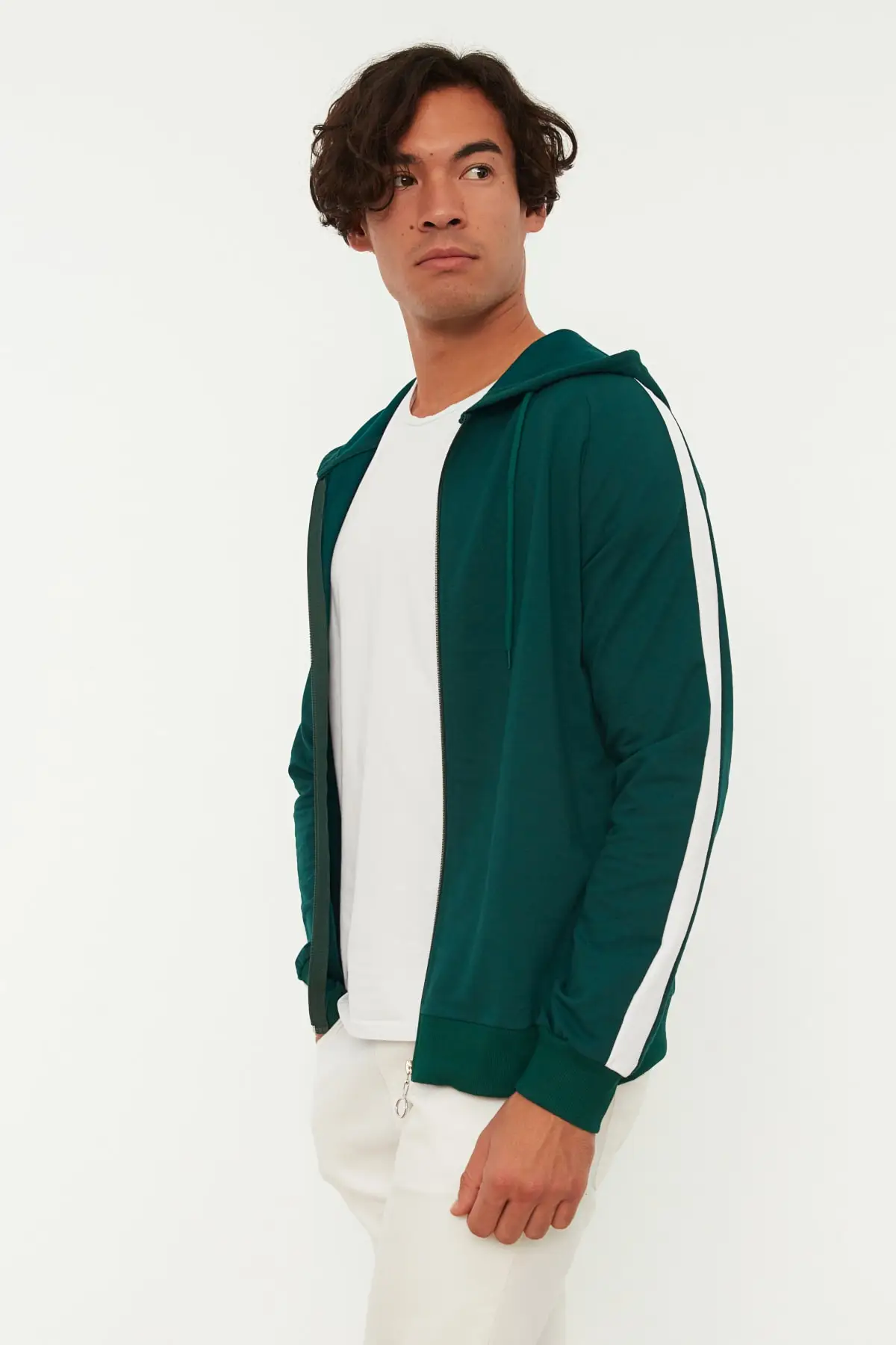 

Emerald Green men's Regular Fit Zipper Hooded Garnish Sweatshirt TMNSS20SW0072