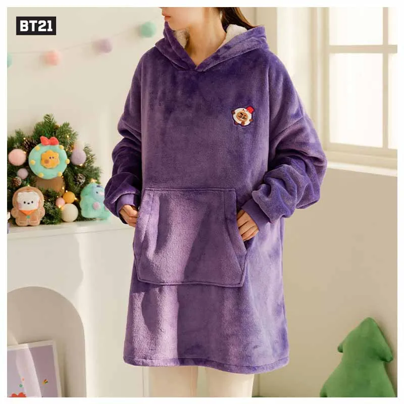 

Line Friends Holiday Series Kawaii Bt21 Anime Plush Hoodies Top Cute Cartoon Fashion Warm Plushie Soft Home Clothes Girl Gift