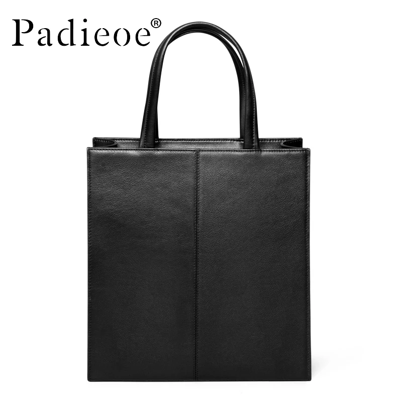 PADIEOE Leather Men's Handbag Vertical Top Cow Leather Men's Bag Business Work Bag Men's Briefcase