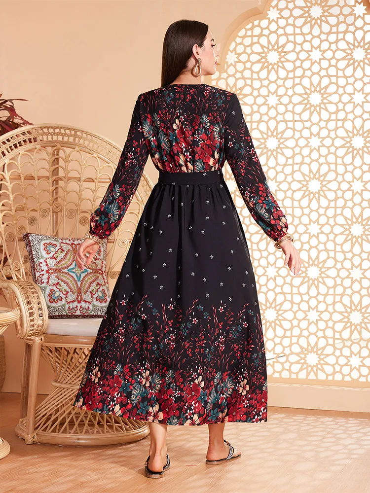 Платье с рукавами-фонариками для женщин черное платье принтом в виде Аравии