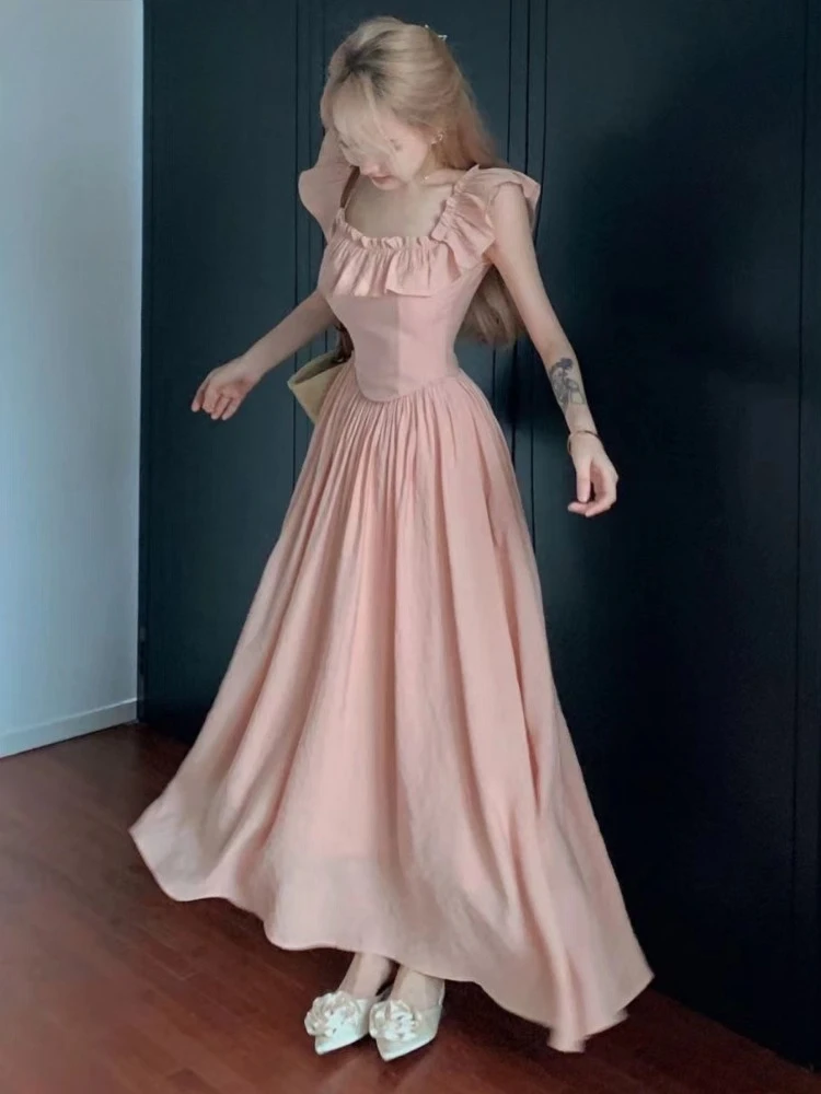 Платья для женщин повседневные шикарные однотонные с летящими рукавами стильные