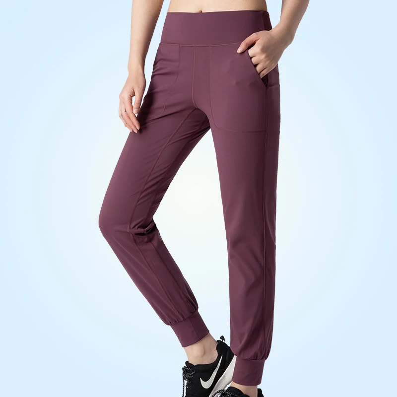 Xlwsbcr Women Naked-feel Fabric Loose Fit Sport Active Lounge Jogger Elastic Leggings with Two Side Pockets Full Length