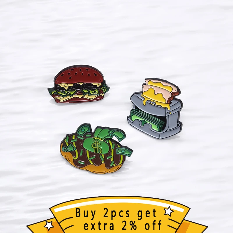 Бургер шоколадные пончики эмалированные булавки доллар валюта хлебопечка броши