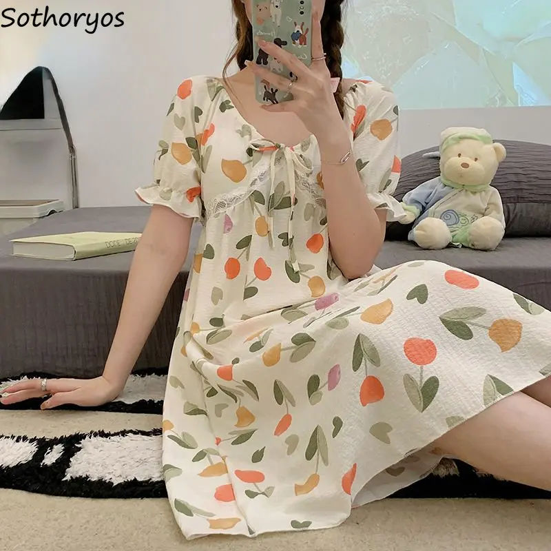 

Ночные рубашки, женская пижама с милым принтом и нагрудной подушкой, летняя новая простая Домашняя одежда с коротким рукавом, нежная модная уютная в Корейском стиле