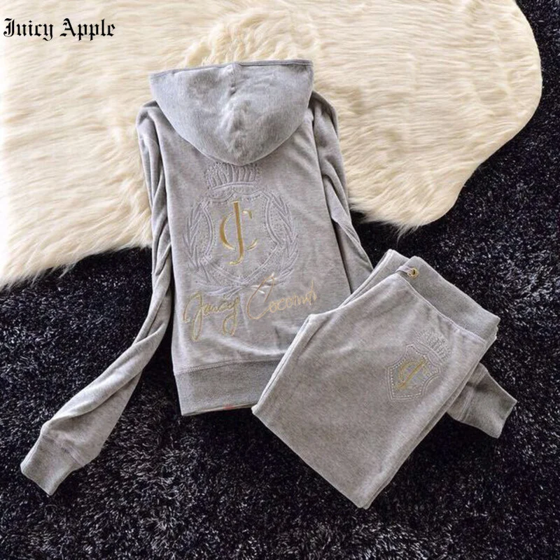 Juicy Apple Tracksuit Women Set Zipper Sweatshirt Jacket And Elastic Waist Pants Outfits Female Autumn Winter Two Piece Sets Y2K