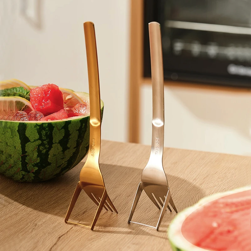2 In 1 Portable Watermelon Slicer Fork Stainless Steel Multi-function Melon Fruit Divider Cutter Knife Vegetable Kitchen Tools images - 6